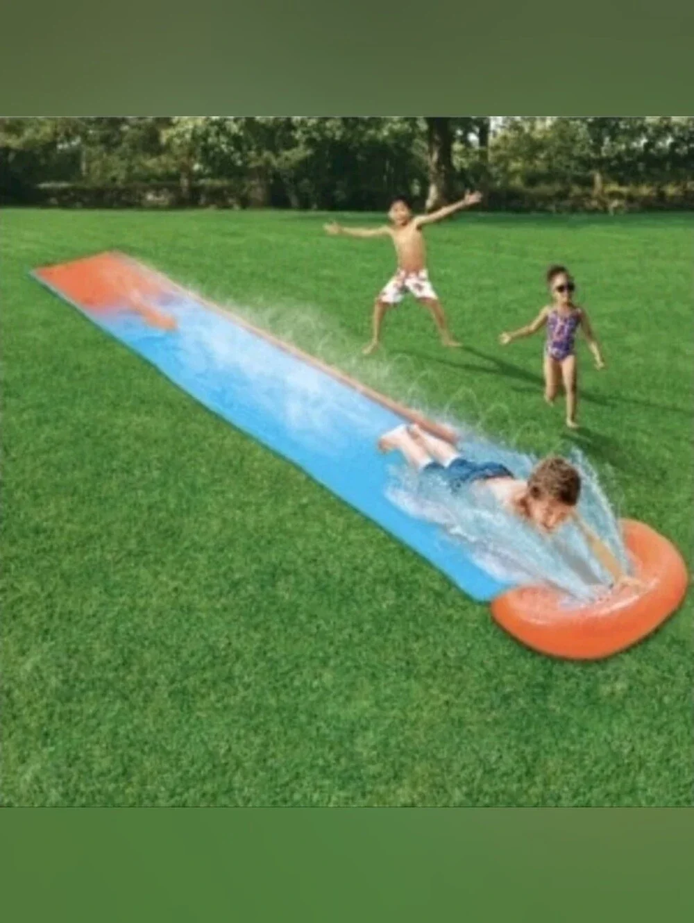 H2O GO! 16 ft Single Water Slide With Drench Pool. ..Orange/Blue